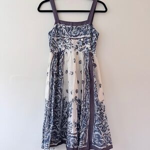 Maeve Anthropologie Dusty Blue Boho Paisley Block Print Gauzy Sundress Pretty